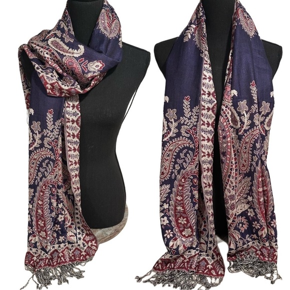 Elegant Large Shawl Wrap Double-sided Super Soft Quality Rayon Silver Blue Pink - Picture 8 of 15